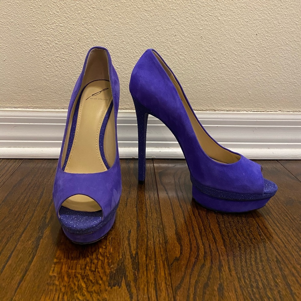 B Brian Atwood Purple Suede Heels 38.5